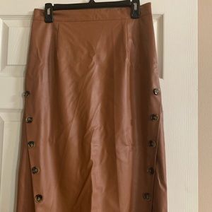 Caramel faux leather pencil skirt